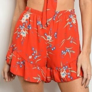Vijo Couture Floral Ruffled High-Waisted Shorts Size Small